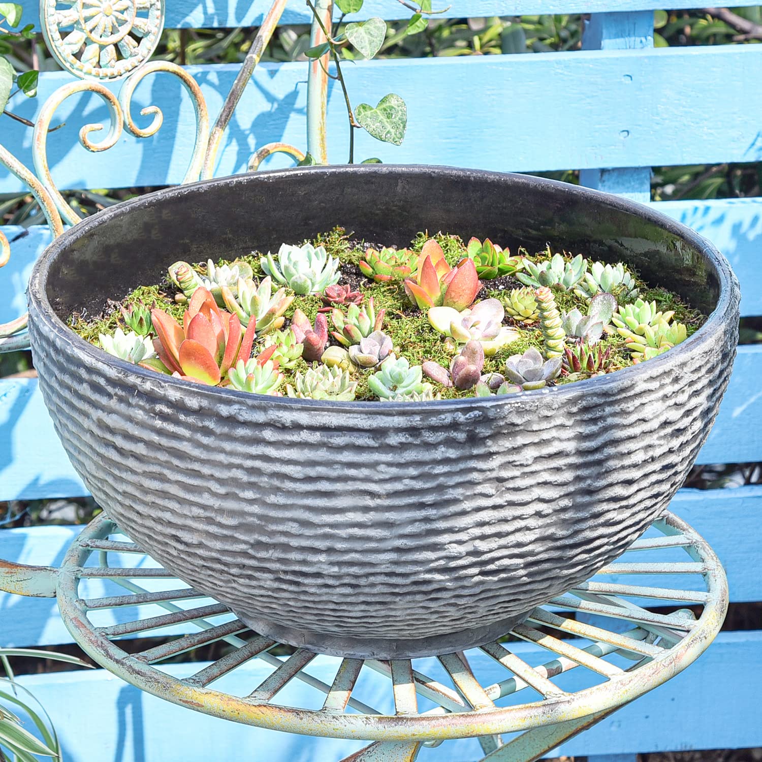 Amazon.com : Sungmor Ash Black Resin Outdoor Low Bowl Planter Bird